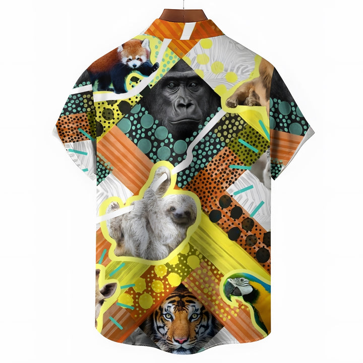 Animal Geometric Prints Casual Short Sleeve Shirt 2412001298