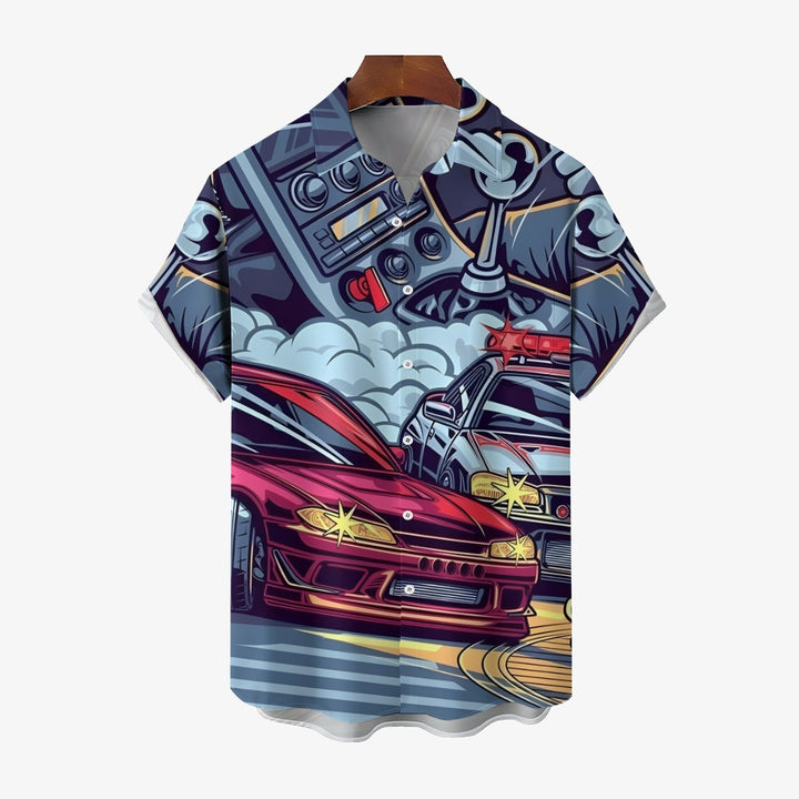 Men's Car Printing Casual Short Sleeve Shirt 2404000485