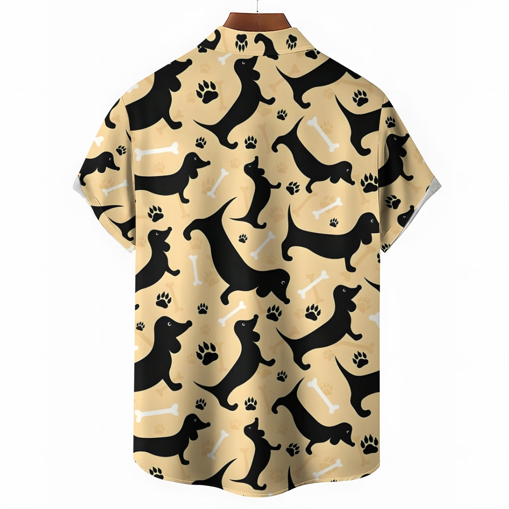 Dachshund Cartoon Casual Large Size Short Sleeve Shirt 2407004413