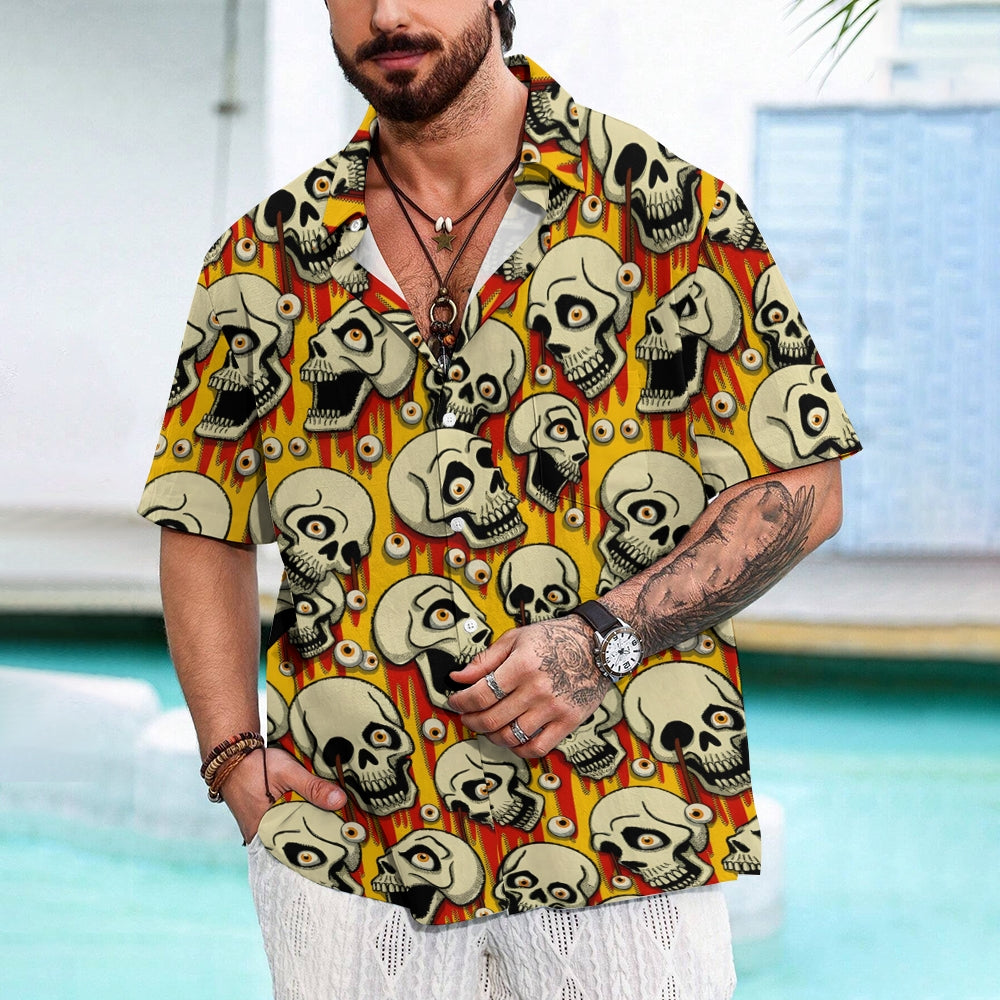 Halloween Skull Horror Men's Casual Short Sleeve Shirt 2407004570