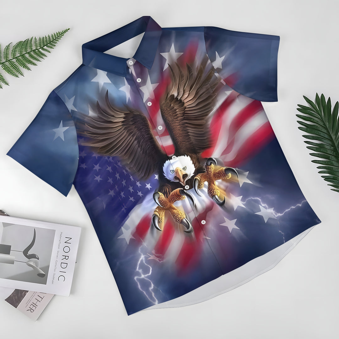 Eagle Print Patriotism Casual Short Sleeve Shirt 2404000272