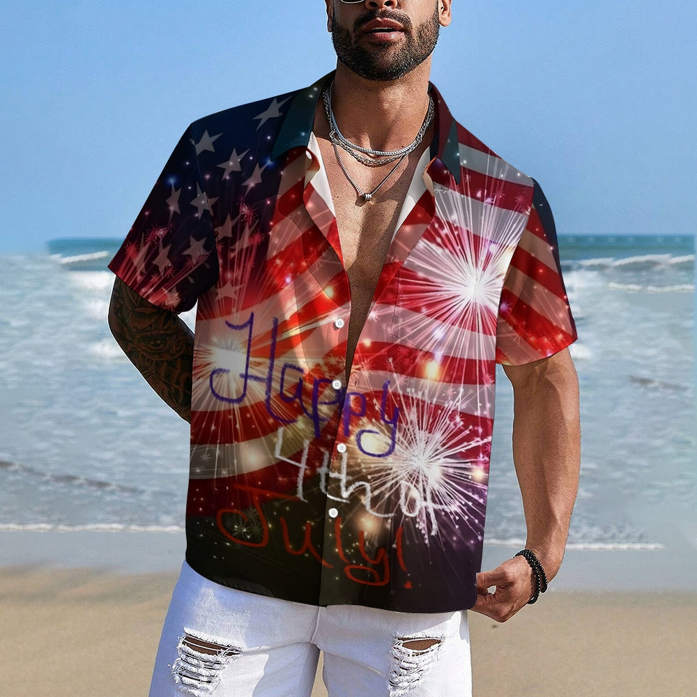 Independence Day Patriotic Print Casual Short Sleeve Shirt 2408002699