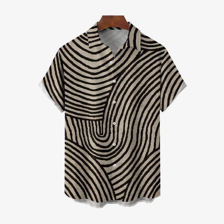 Curve Stripe Printed Casual Oversized Short Sleeve Shirt 2407003491