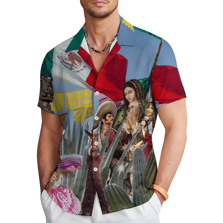 Mexican Independence Day Casual Large Size Short Sleeve Shirt 2408000381