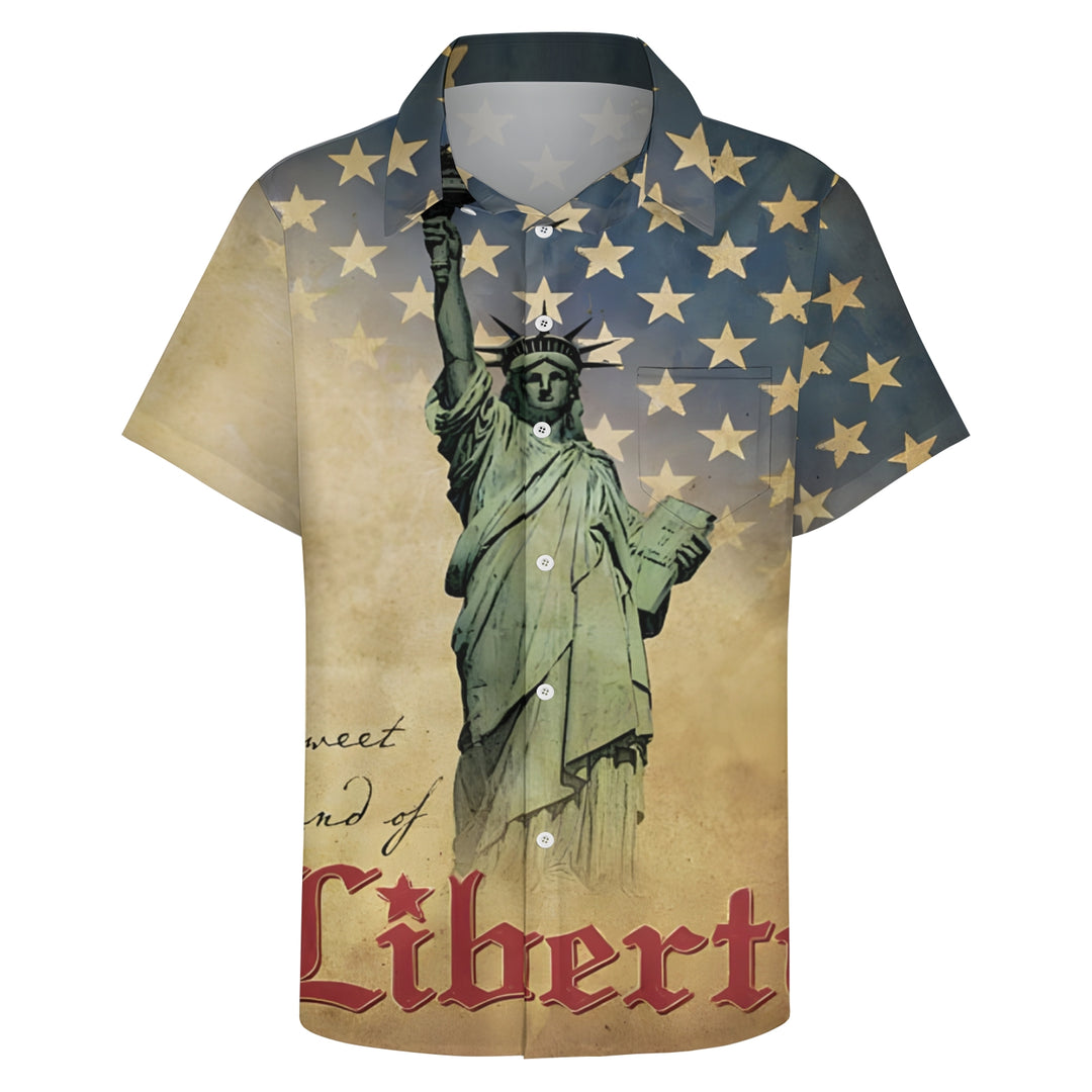 Statue of Liberty Independence Day Print Casual Short Sleeve Shirt 2404000299