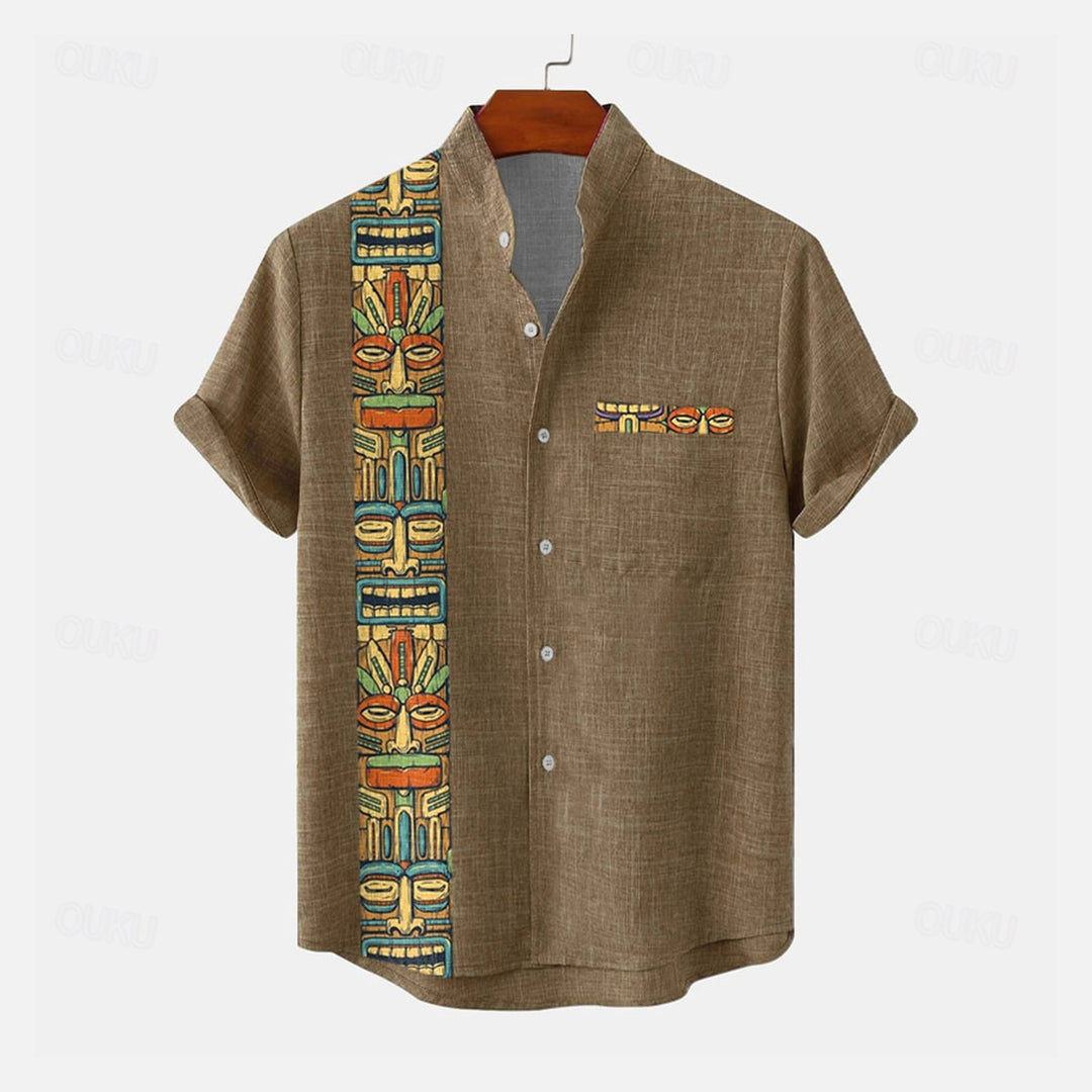 Vintage Casual Tribal Mens Button-Down Stand Collar Shirt