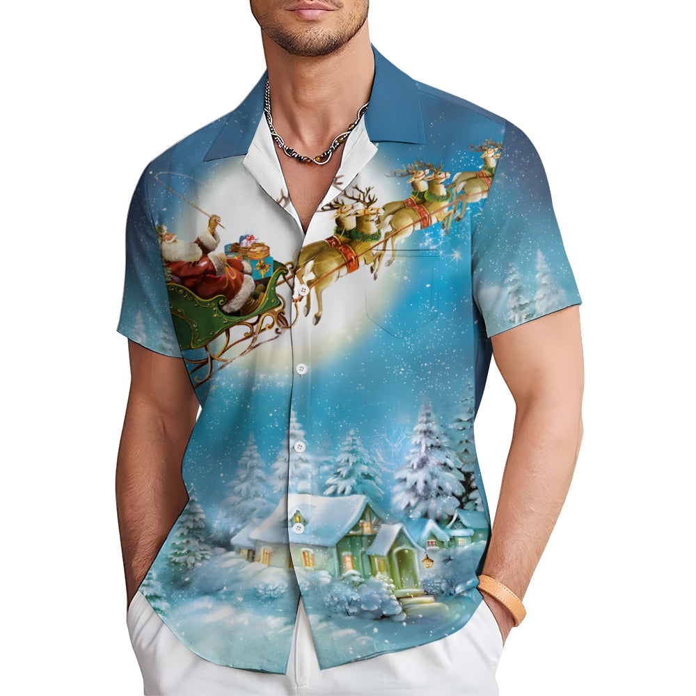 Santa Claus Christmas Print Short Sleeve Shirt 2411004010