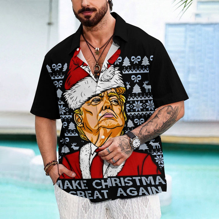 Santa Claus Christmas Trump Print Casual Short Sleeve Shirt 2411003687