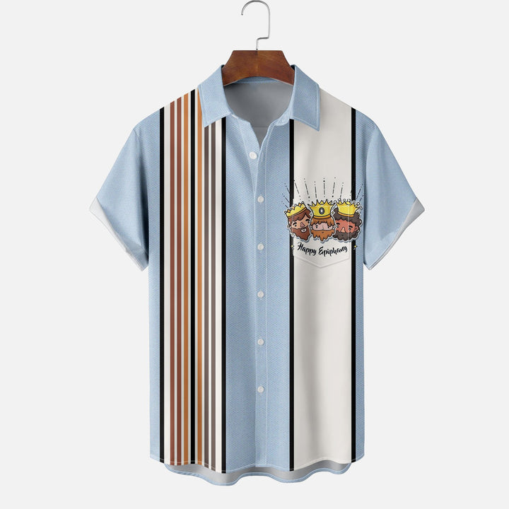 Fun Three Kings Day Chest Pocket Bowling Shirt