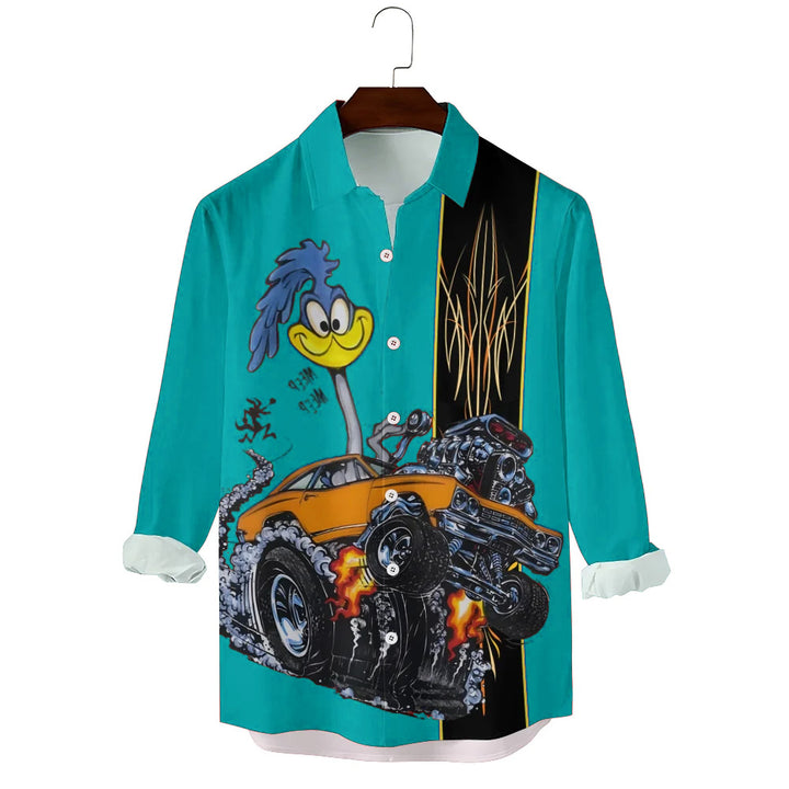 Classic Cartoon Modified Car Printing Long Sleeve Shirt