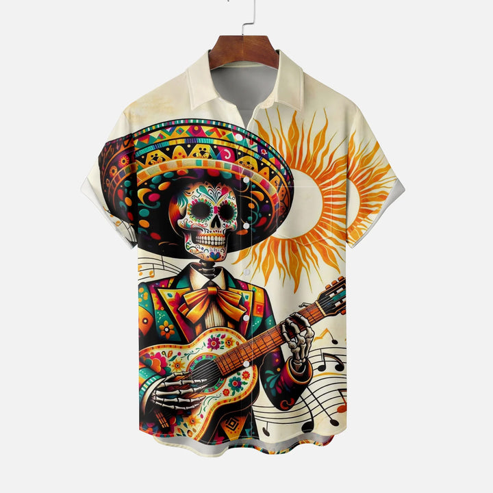 Day of the Dead Music Breathable Linen Short Sleeve Shirt