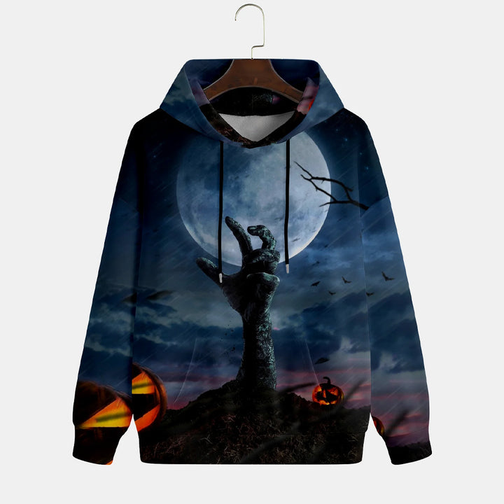 Vintage Baseball Halloween Zombie Print Hoodie