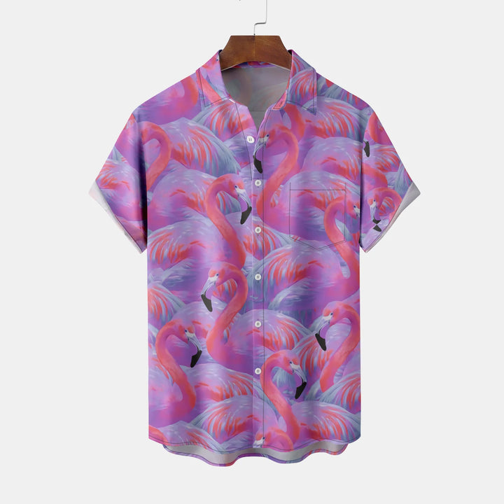 Gradient Flamingo Casual Short Sleeve Shirt