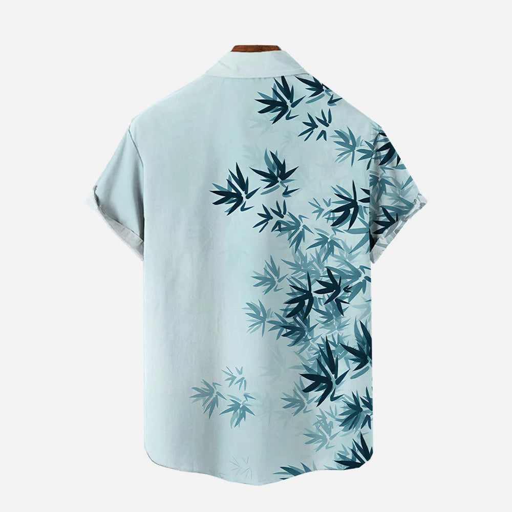 Bamboo Leaf Gradient Casual Large Size Short Sleeve Shirt