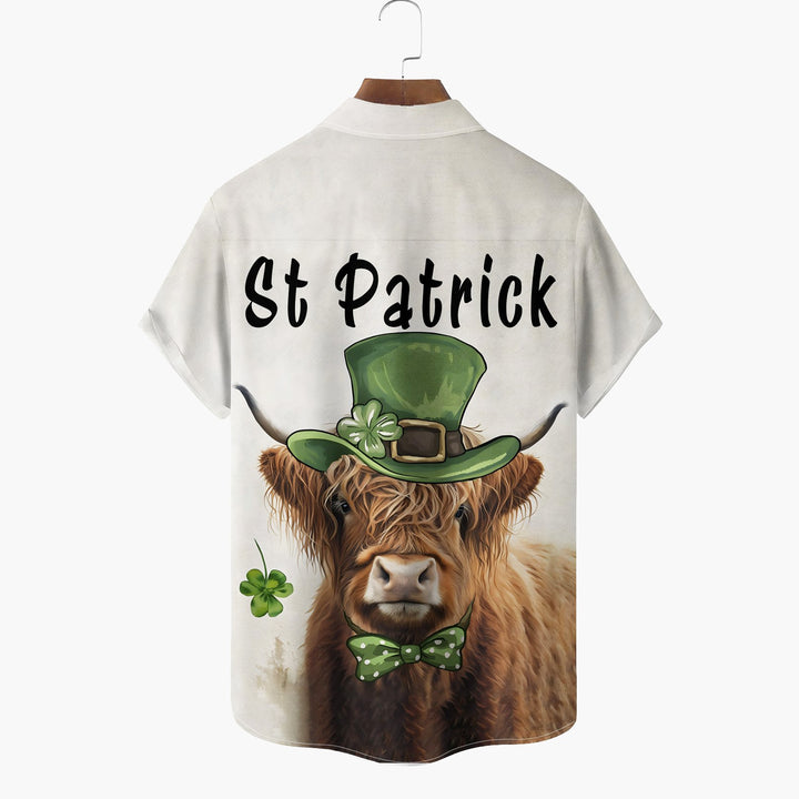 St. Patrick's Day Irish Shamrock Cow Lucky Print  Short Sleeve Shirt