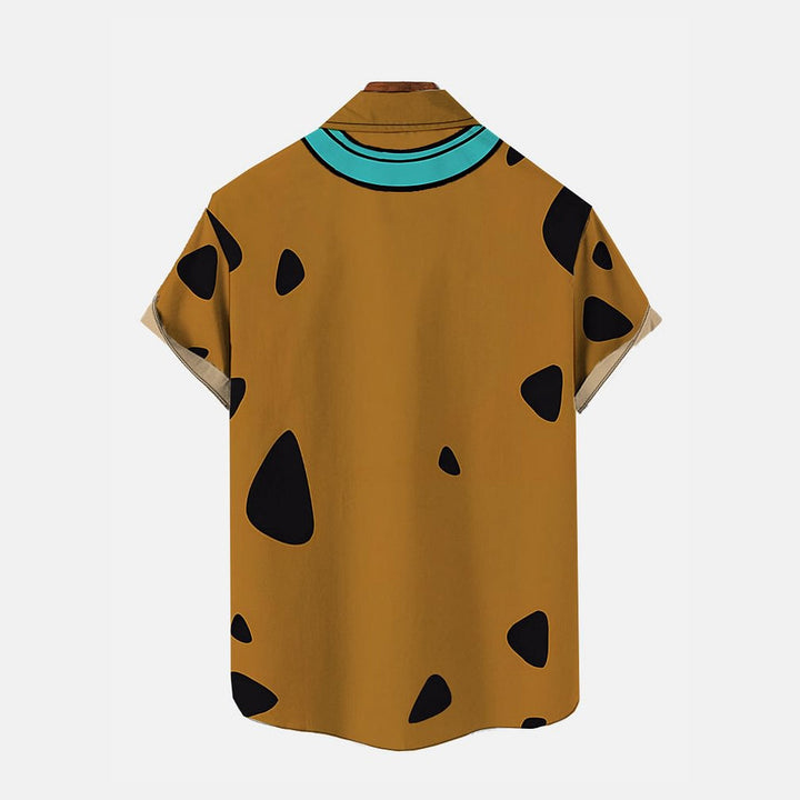 Dalmatian Cartoon Print Chest Pocket Short Sleeve Shirt