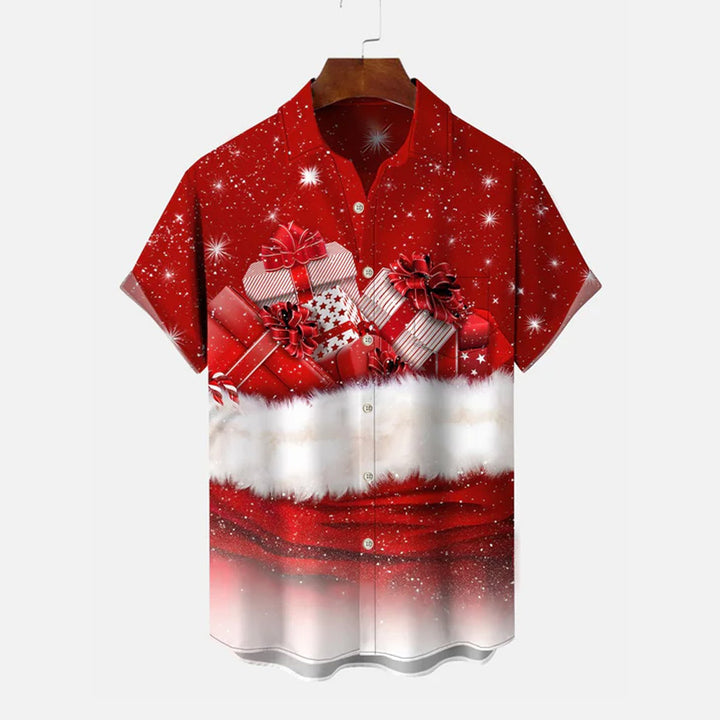 Christmas Gift Button Pocket Casual Short Sleeve Shirt