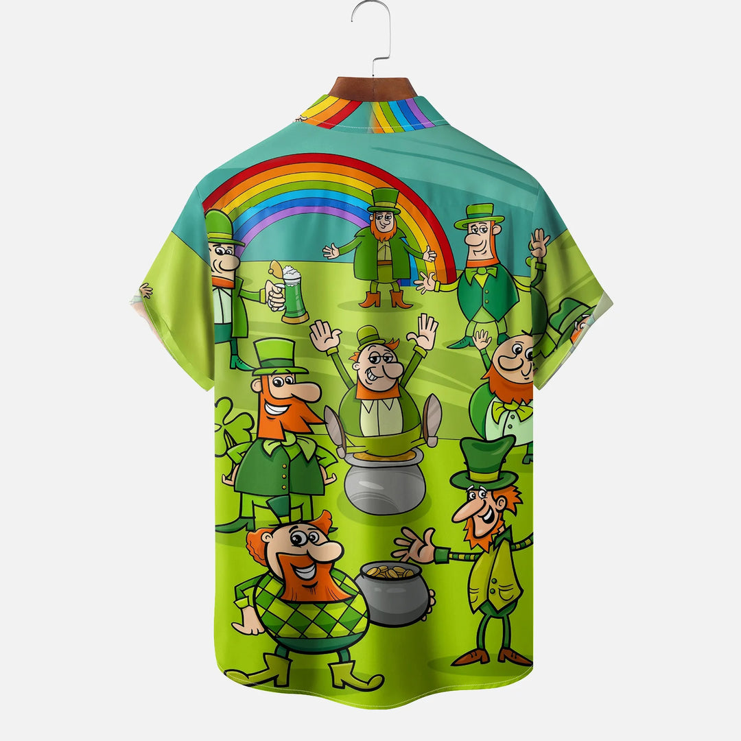 St. Patrick's Day Rainbow Print Pocket Short-Sleeved Shirt