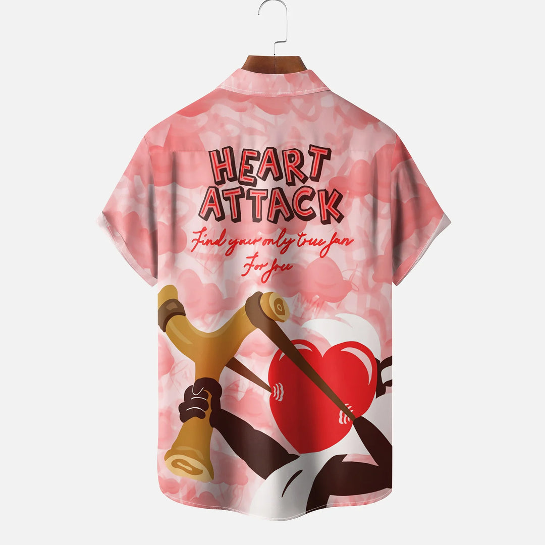 Valentine's Day Heart Chest Pocket Casual Shirt