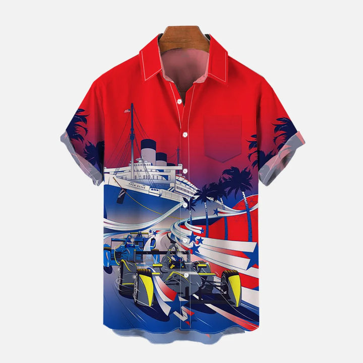 Racing Boat Casual Large Size Short Sleeve Shirt