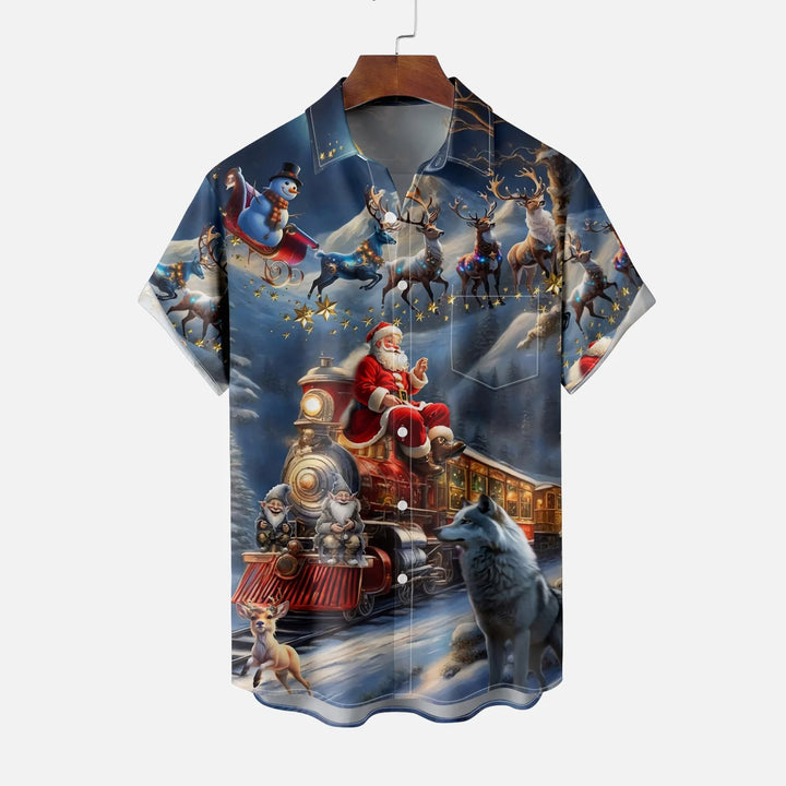 Vintage Christmas Elk Casual Short Sleeve Shirt