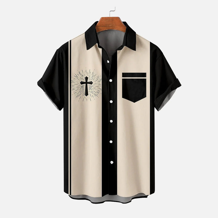 Men's Easter Cross Print Casual Short Sleeve Shirt