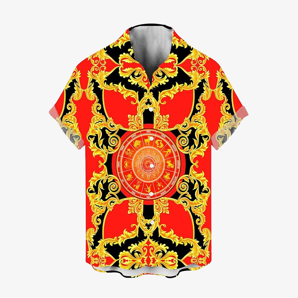 Baroque Gold Art Deco Print Casual Short Sleeve Shirt 2406000715