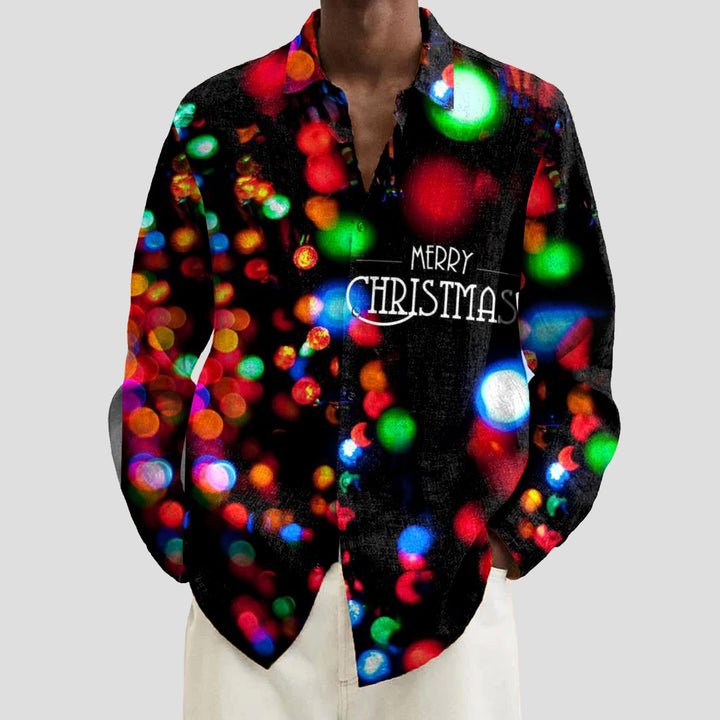 Christmas Lights Holiday Print Men's Button Pocket Long Sleeve Shirt