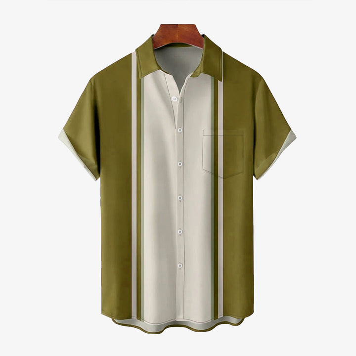 Men's Color Paneled Chest Pocket Bowling Shirt