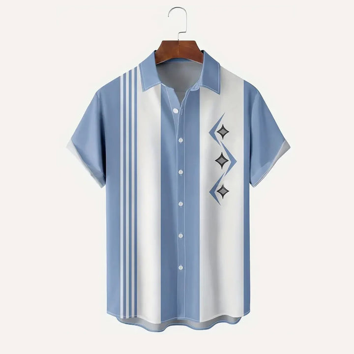 Light Blue Abstract Geometric Bowling Casual Oversized Shirt