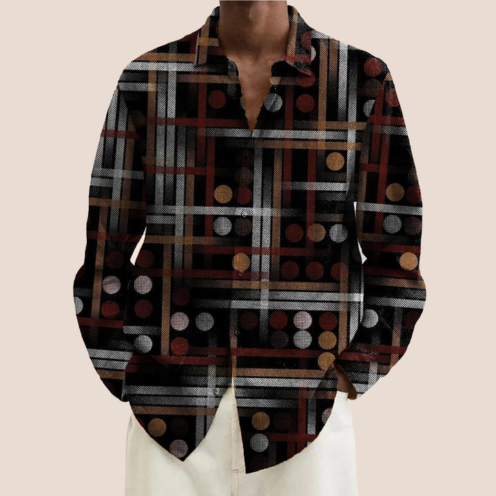 Vintage Gemetric Print Button Pocket Long Sleeve Shirt