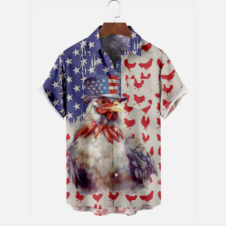 Flag Integrated Into The Chicken Short-Sleeved Shirt