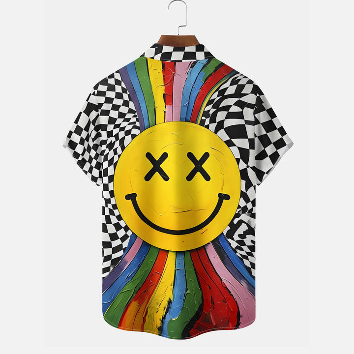 Vintage Hip Hop Smiley Cartoon Print Men's Button Pocket Shirt