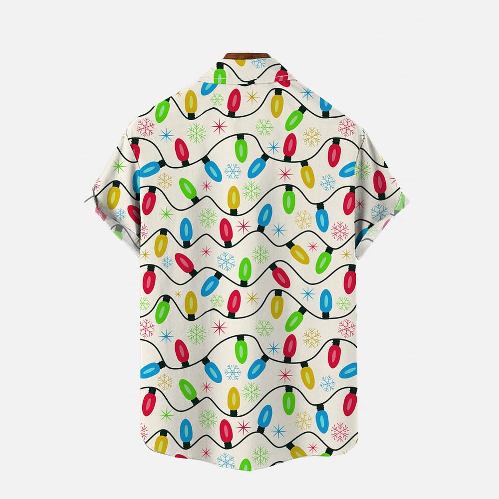 Christmas Colorful String Lights Casual Short Sleeve Shirt