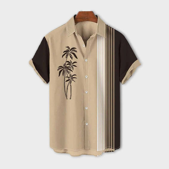 Men's Casual Hawaiian Coconut Stripe Print Short Sleeve Shirt