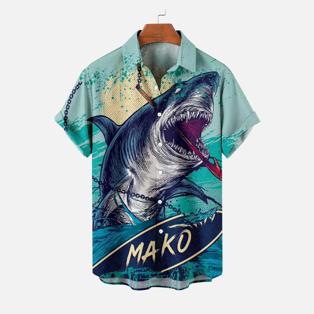 Men's Shark Large Size Casual Short Sleeve Shirt