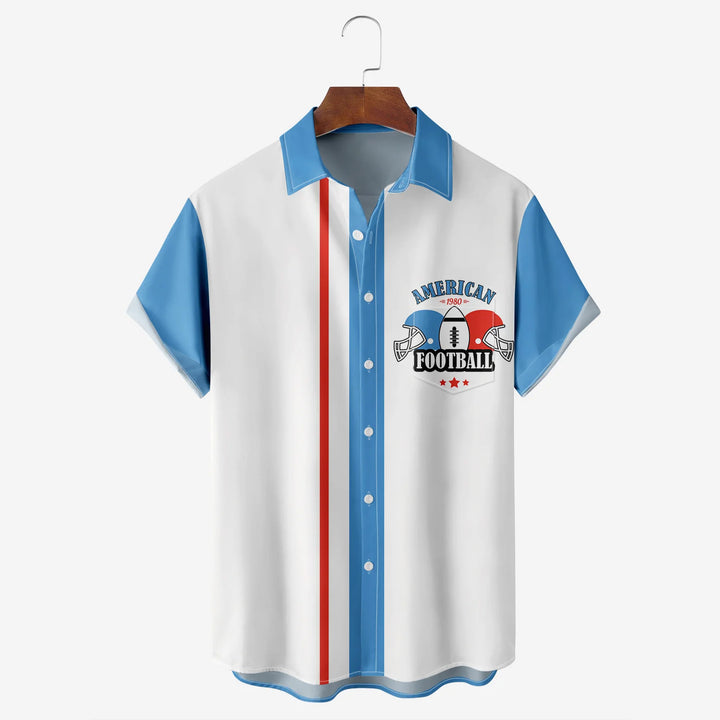 American Football Chest Pocket Short Sleeve Bowling Shirt