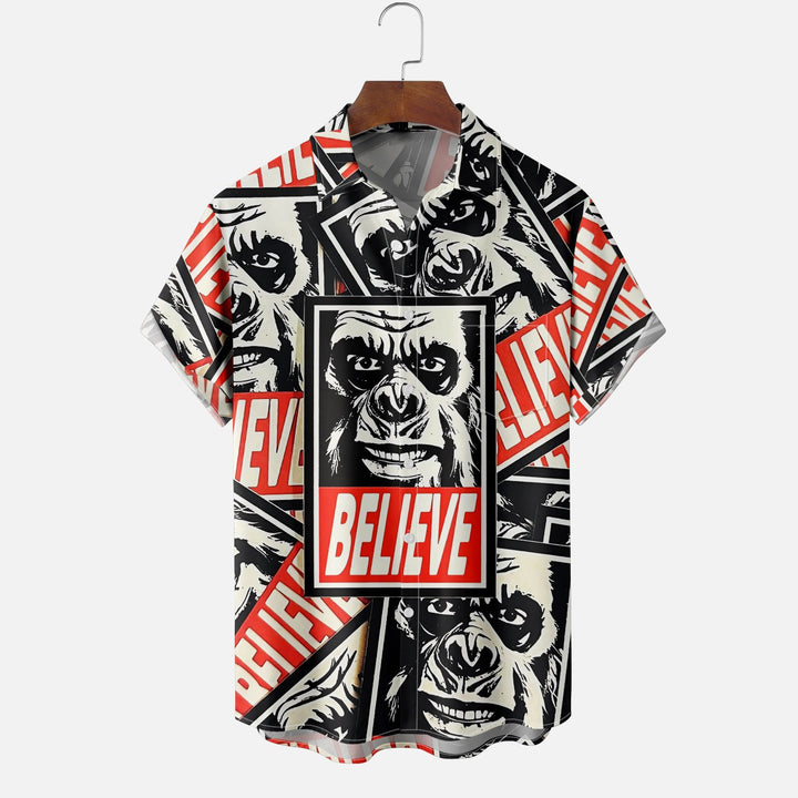 Bigfoot Art Poster "BELIEVE" Chest Pocket Hawaiian Shirt