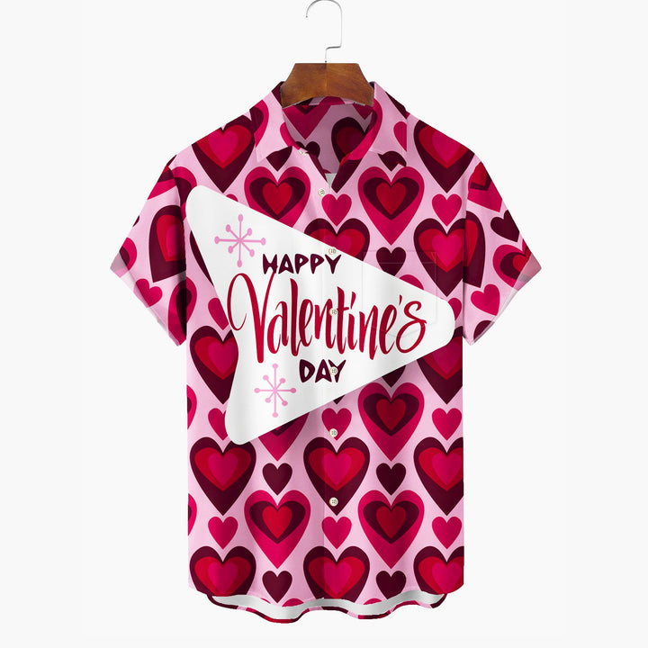 Happy Valentine's Day 50's Mid Century Geometric Heart Print  Short Sleeve Shirt