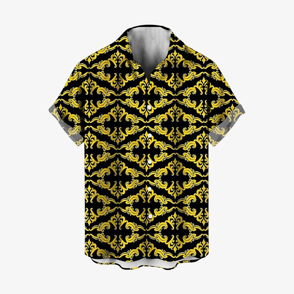 Baroque Gold Art Deco Print Casual Short Sleeve Shirt 2406000715