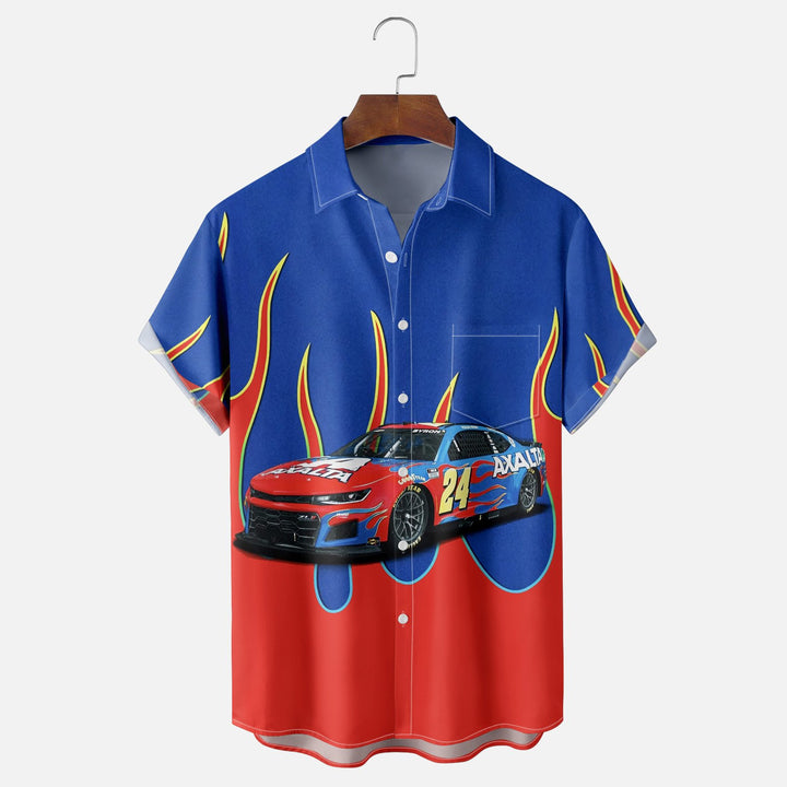 Racing Flame Print Breast Pocket Casual Shirt