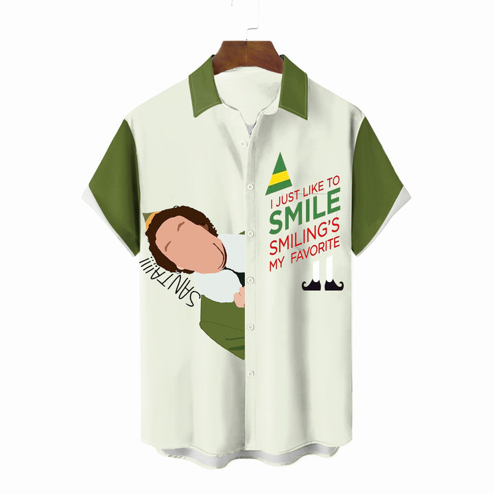 Christmas Movie Holiday Button Pocket Short Sleeve Shirt