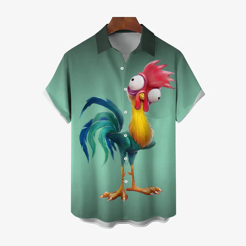 Men's Gradient Funny Rooster Casual Fashion Short Sleeve Shirt 2307101063