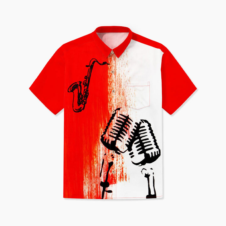 Saxophone Music Large Size Cotton and Linen Short Sleeve Shirt