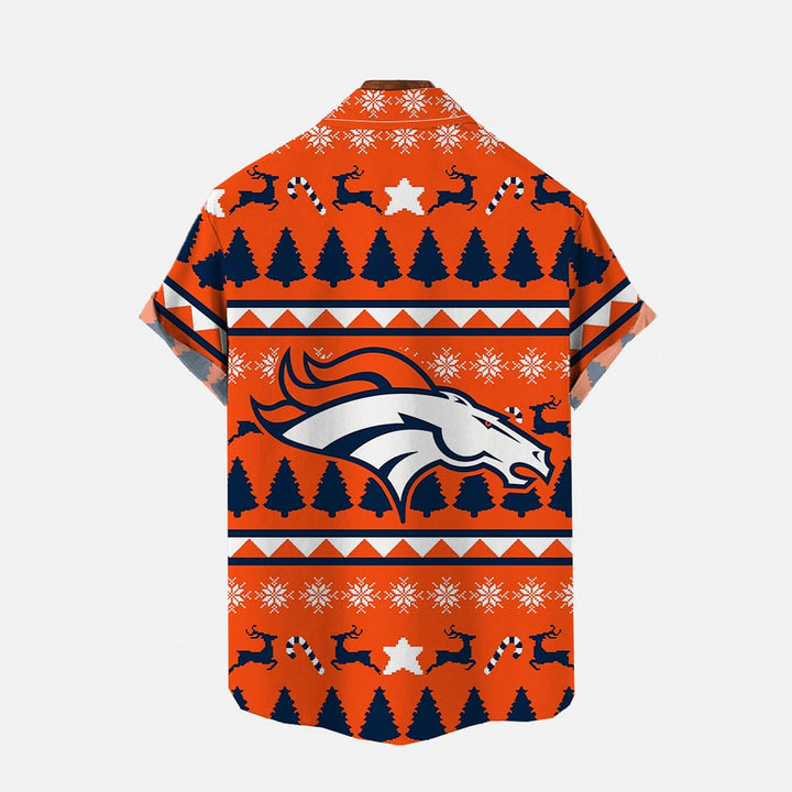 Orange Christmas Elements Football Super Bowl Short Sleeve Shirt