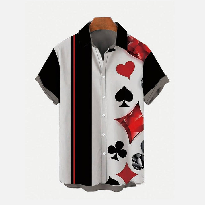 Poker Stripe Print Short Sleeve Shirt