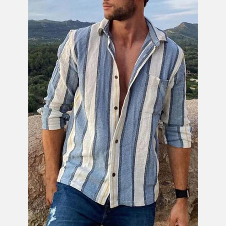 Basic Striped Print Chest Pocket Stretch Long Sleeve Shirt Big Tall