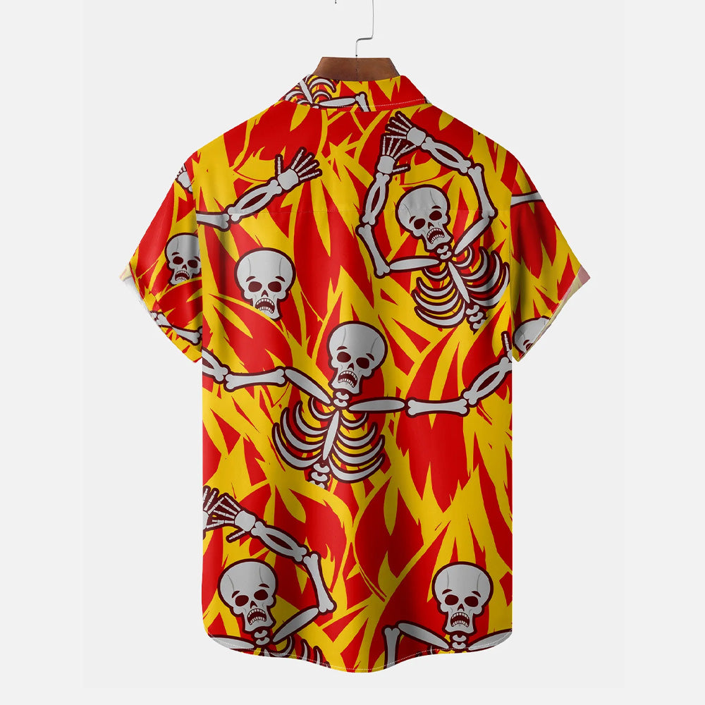 Contrast Color Skull Casual Oversized Short Sleeve Shirt