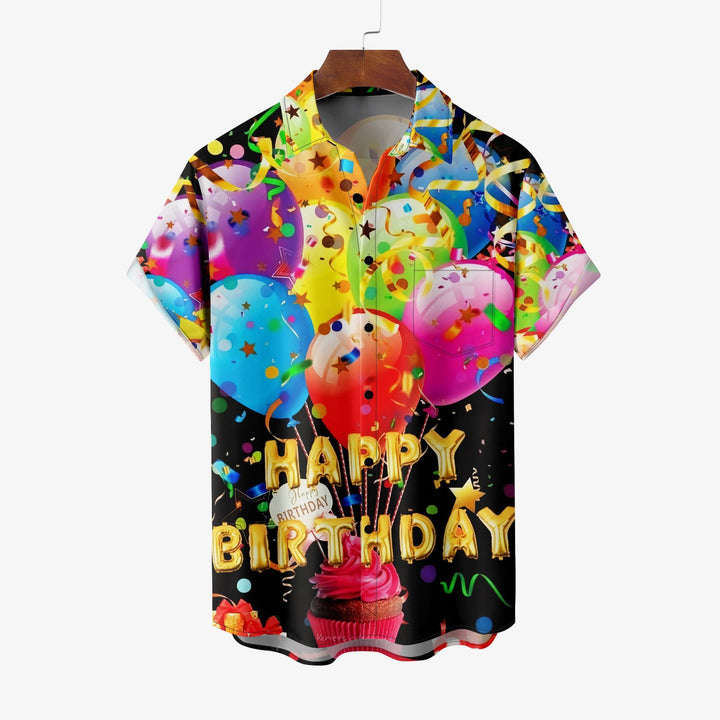 Happy Birthday Balloon Print Short-Sleeved Shirt