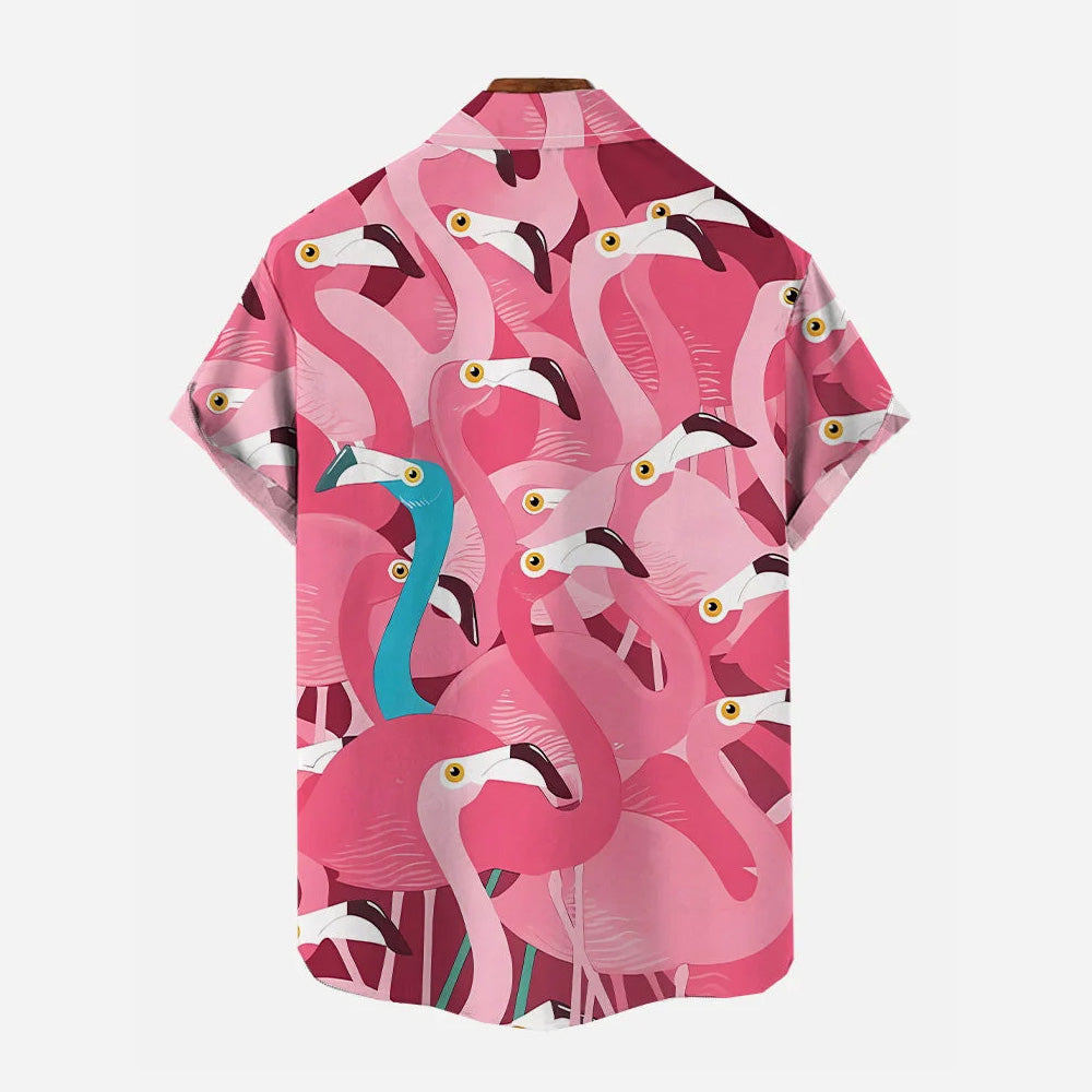 Flamingo Print Casual Oversized Short Sleeve Shirt